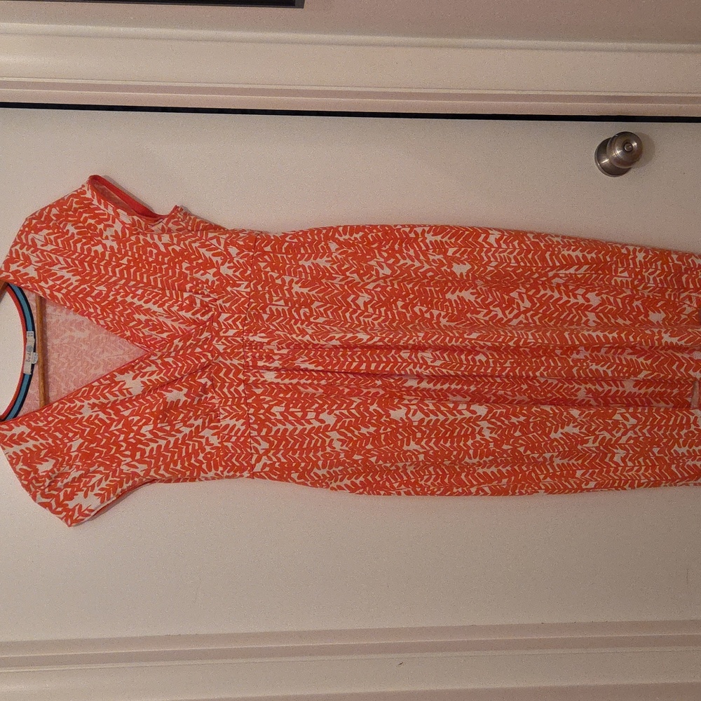 Boden Midi Cotton Stretch Dress Sz 10 Pink Coral Leaf Pattern Perfect For Spring
